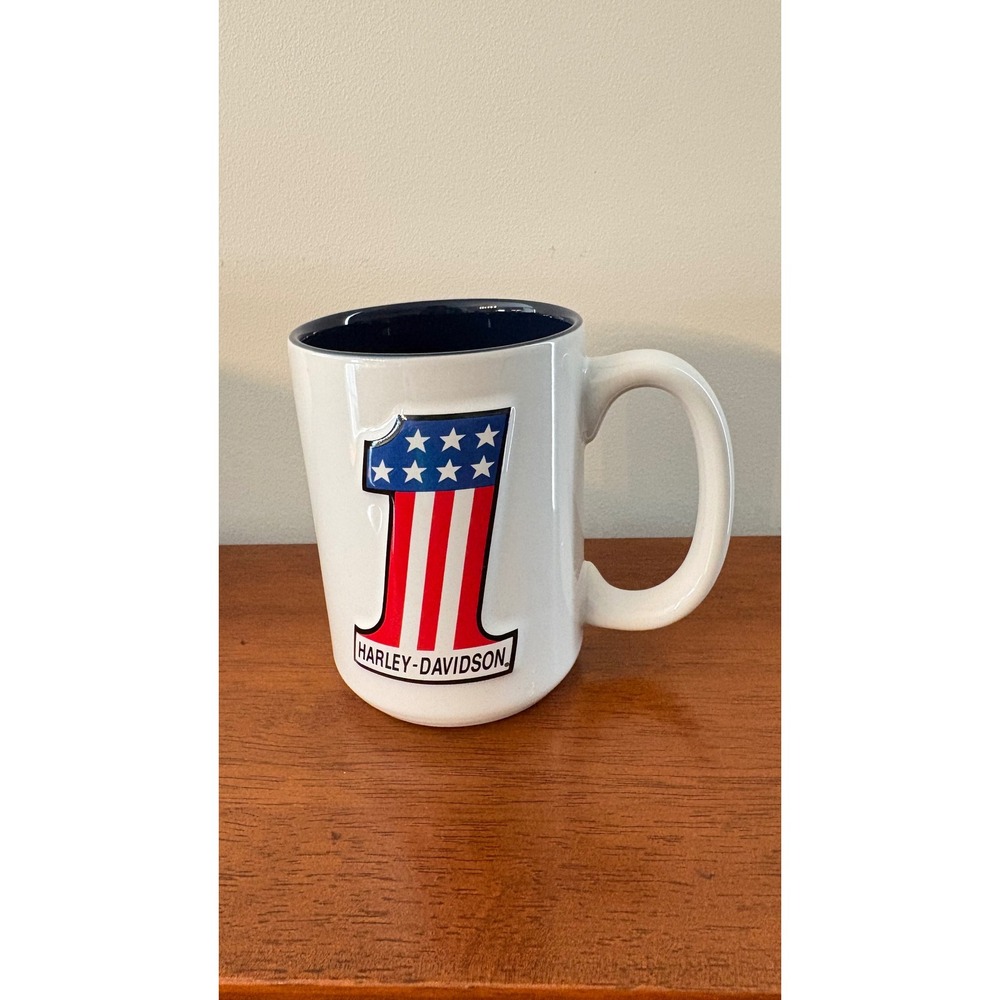 Harley-Davidson 2004 Coffee Mug White Navy Blue Embossed Bar Shield Logo No 1